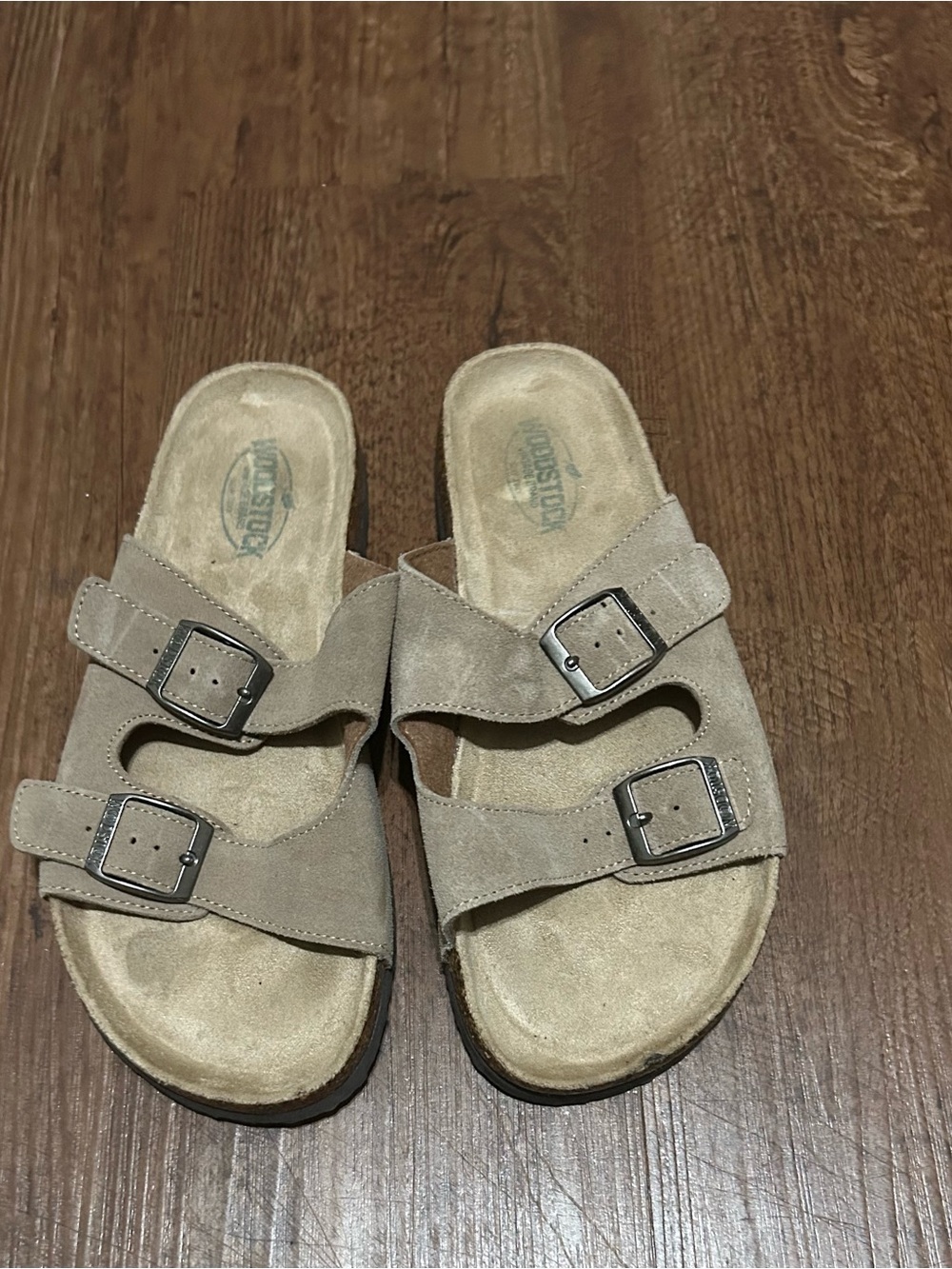 Woodstock Beige Suede Dual-Buckle Slide Sandals - Picture 3 of 3